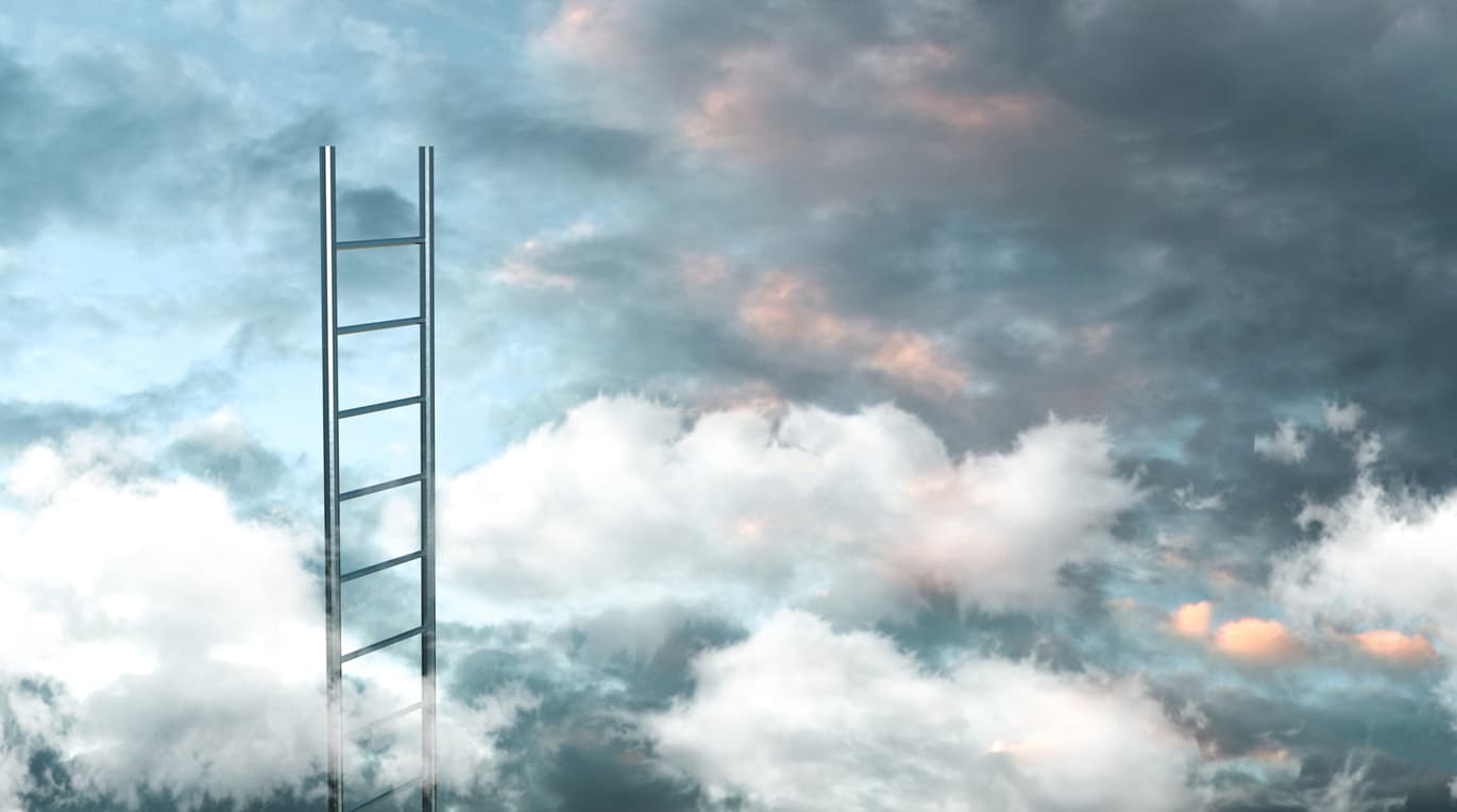 A ladder in the clouds represents high-level growth goals.