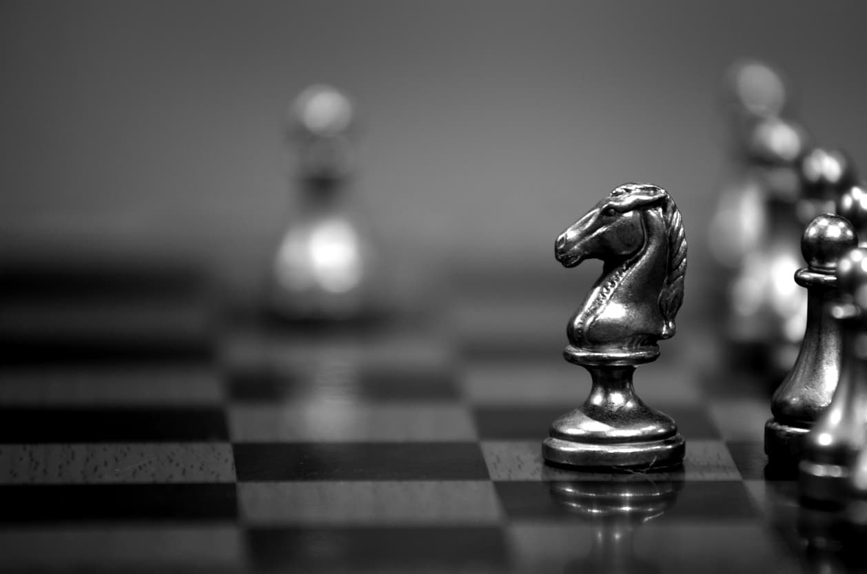 Chess pieces on a board