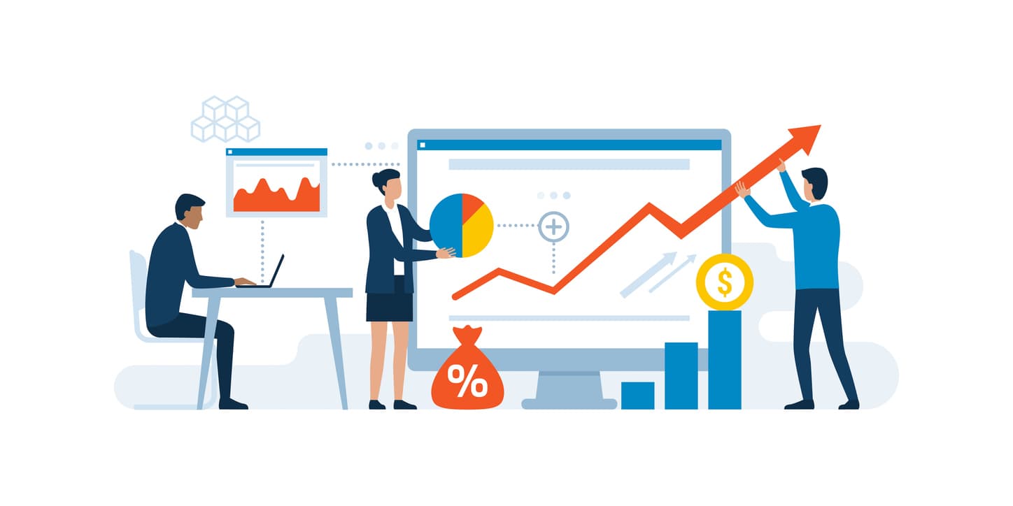 a team analyzing company metrics